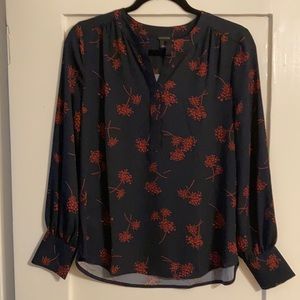 Ann Taylor dark navy long sleeve polyester shirt